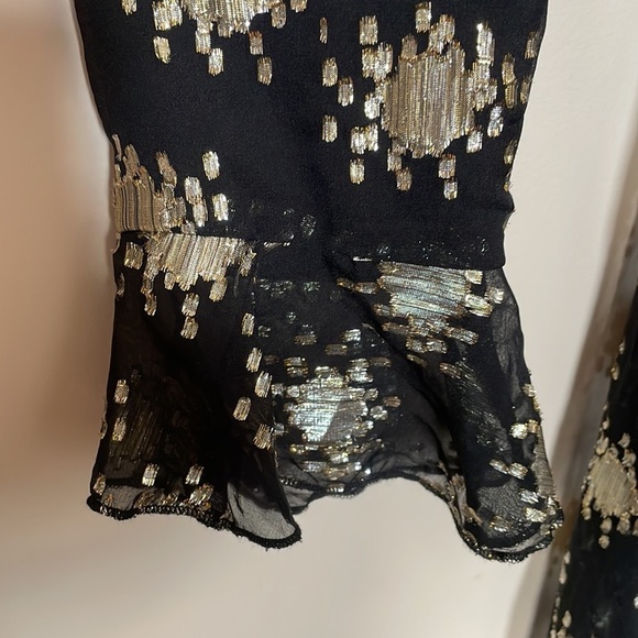 Stine Goya Black Gold Metallic William 602 Lurex Dots Silk Chiffon Midi Dress - Picture 3 of 11